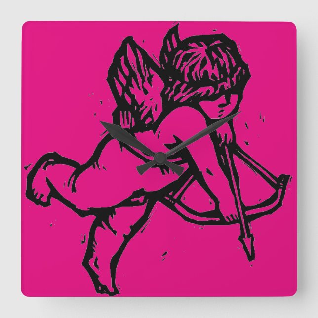 Cupid Angel Valentine Clock Hot Pink (Front)