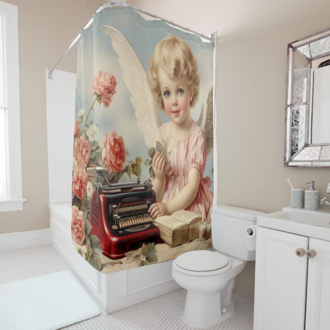 Cupid Angel write a love letter Shower Curtain (In Situ)