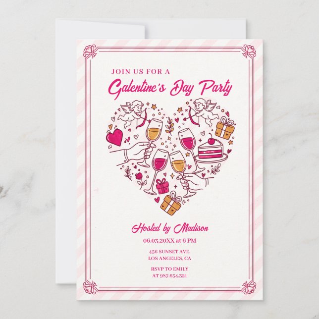 Cupid Angels Galentines Invitation Heart Design (Front)