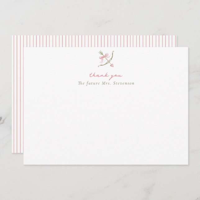 Cupid Arrow Bow & Heart Bridal Shower Thank You Card (Front/Back)