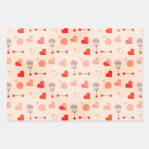 Cupid arrow with hearts valentine wrapping paper sheet