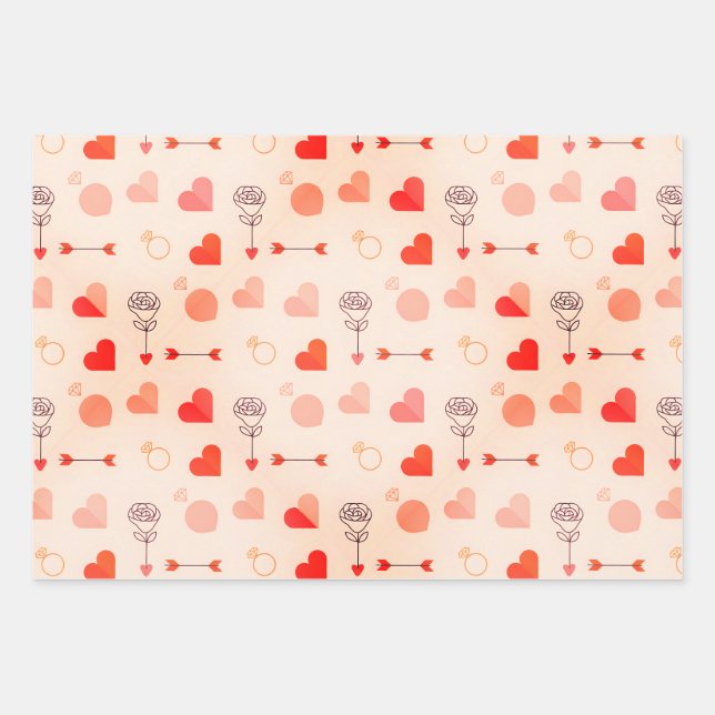 Cupid arrow with hearts valentine wrapping paper sheet (Front)