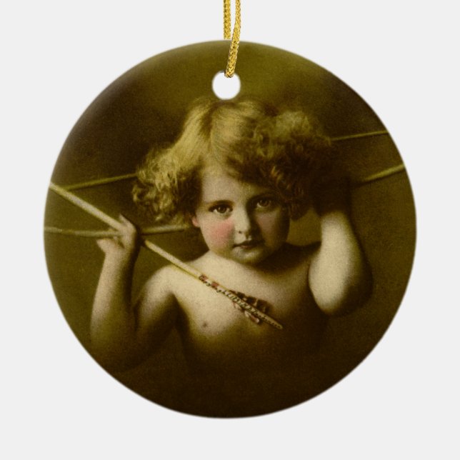 Cupid Awake Lithograph Ceramic Tree Decoration (Front)