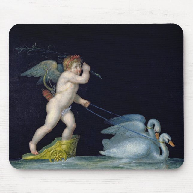 Cupid being led by a pair of swans (oil on panel) mouse mat (Front)