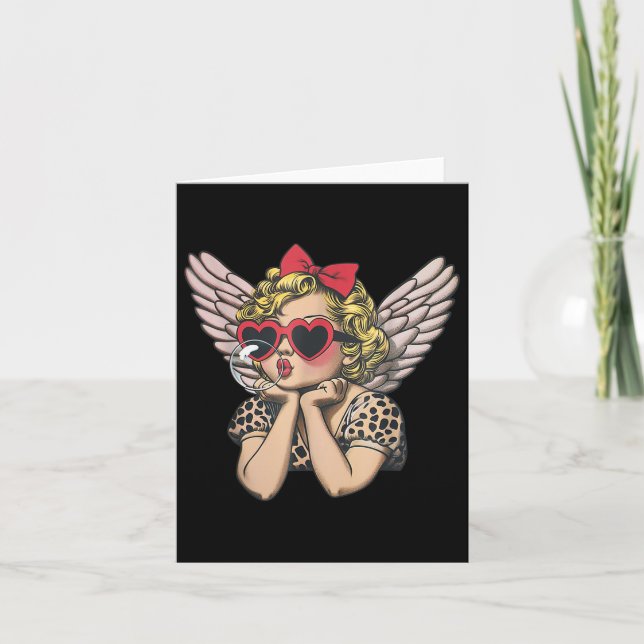 Cupid Blowing Bubble Heart Sungles Leopard Valenti Card (Front)