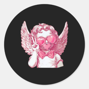 Cupid Blowing Bubbles Heart Sungles Valentines Classic Round Sticker