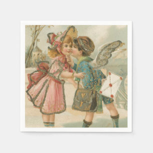 Cupid Boy and Girl in Pink Valentine Napkin