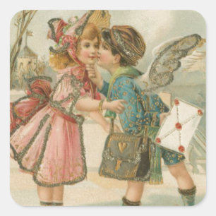 Cupid Boy and Girl in Pink Valentine Square Sticker