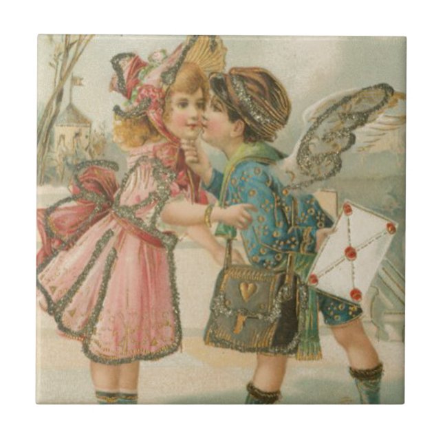 Cupid Boy and Girl in Pink Valentine Tile (Front)