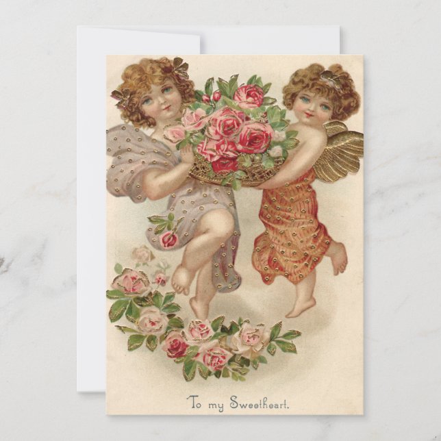 Cupid Cherub Angel Basket Roses Wedding Invitation (Front)