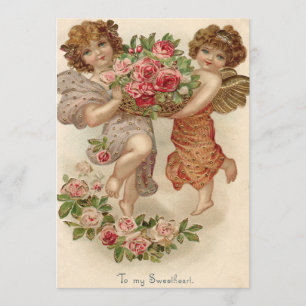 Cupid Cherub Angel Basket Roses Wedding Invitation