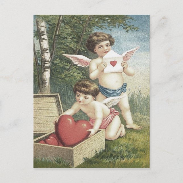 Cupid Cherub Angel Box Heart Valentine Holiday Postcard (Front)
