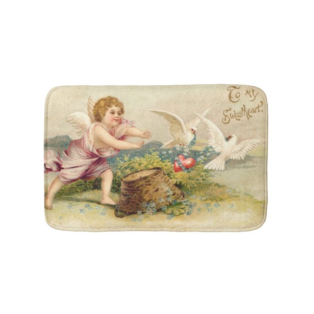 Cupid Cherub Angel Dove Heart Bath Mat (Front)