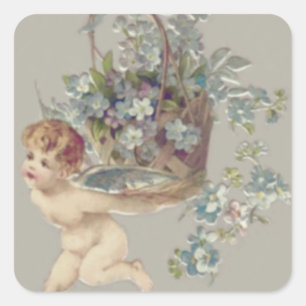 Cupid Cherub Angel Forget-Me-Not Square Sticker