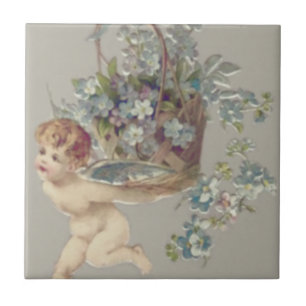 Cupid Cherub Angel Forget-Me-Not Tile