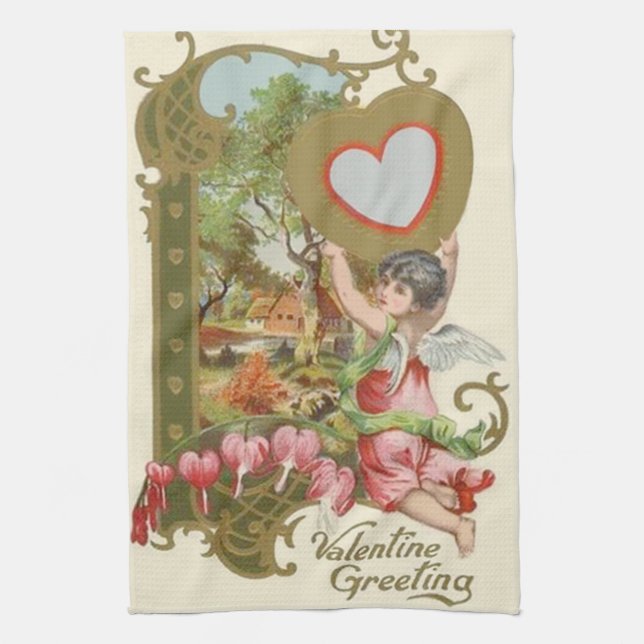 Cupid Cherub Angel Heart Cottage Tea Towel (Vertical)