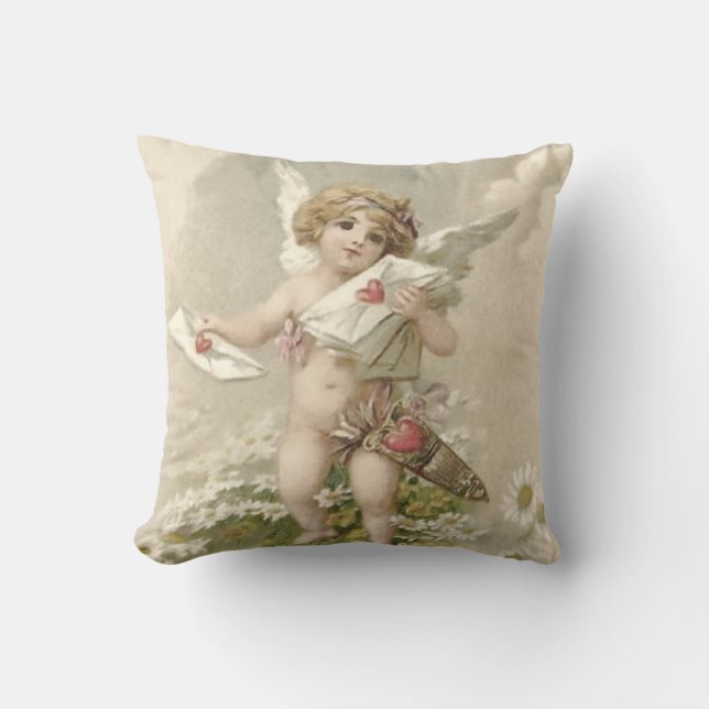 Cupid Cherub Angel Valentine Daisy Cushion (Front)