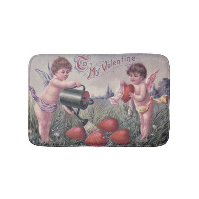 Cupid Cherub Angel Watering Heart Bath Mat (Front)