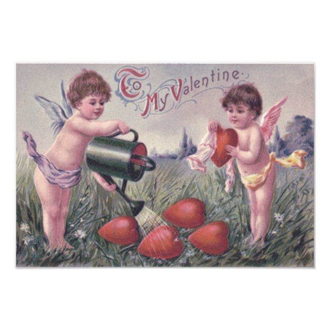 Cupid Cherub Angel Watering Heart Photo Print (Front)