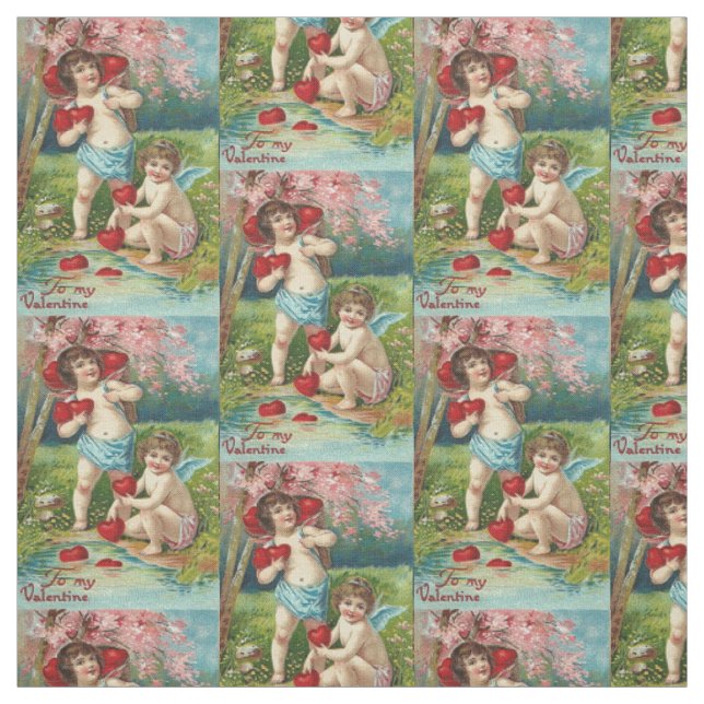 Cupid Cherub Harvesting Heart Tree Fabric (Swatch)