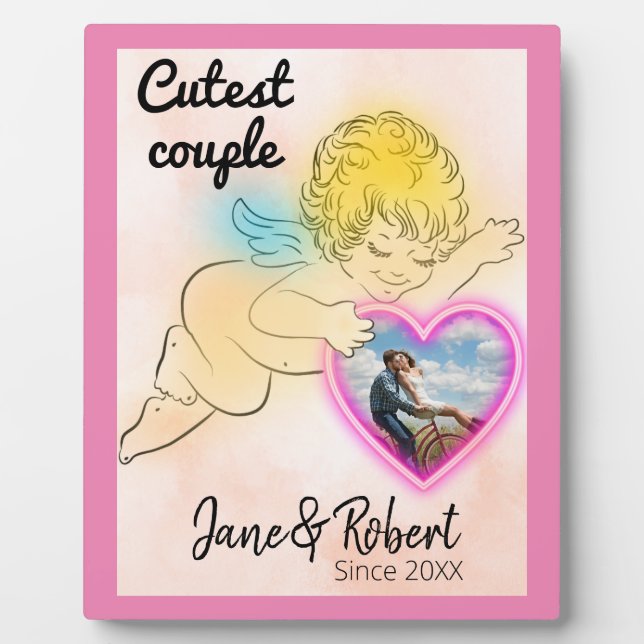 Cupid couple photo save the date postcard wooden b plaque (Front)