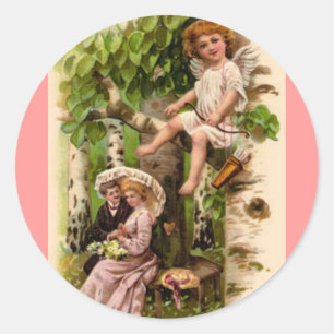 Cupid & CoupleVintage Valentine’s Day Classic Round Sticker