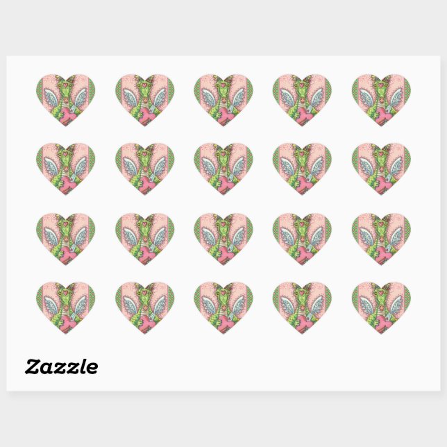 CUPID DRAGON, HEART AND ARROW FANTASY VALENTINE HEART STICKER (Sheet)