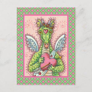 CUPID DRAGON, HEART AND ARROW FANTASY VALENTINE HOLIDAY POSTCARD