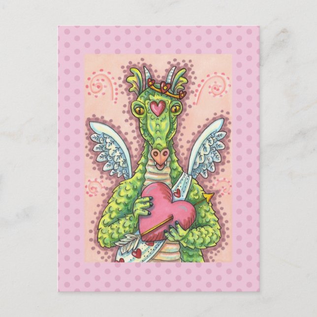 CUPID DRAGON, HEART AND ARROW FANTASY VALENTINE HOLIDAY POSTCARD (Front)