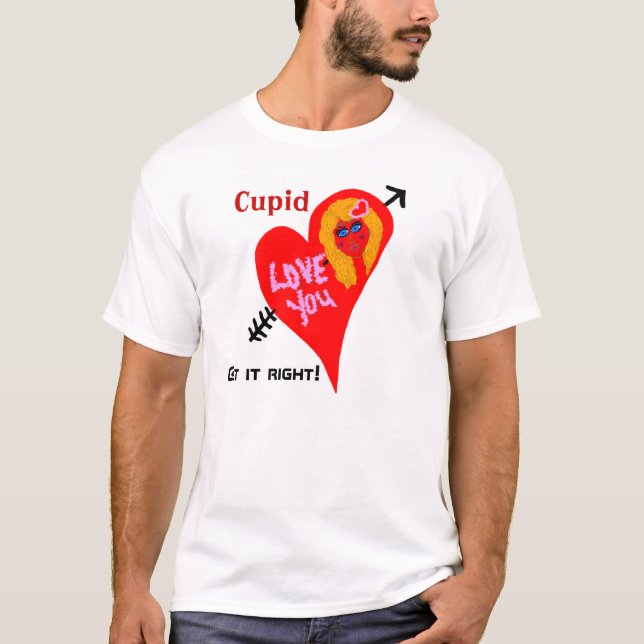 Cupid Get it Right Red Heart Blonde Girl Arrow T-Shirt (Front)