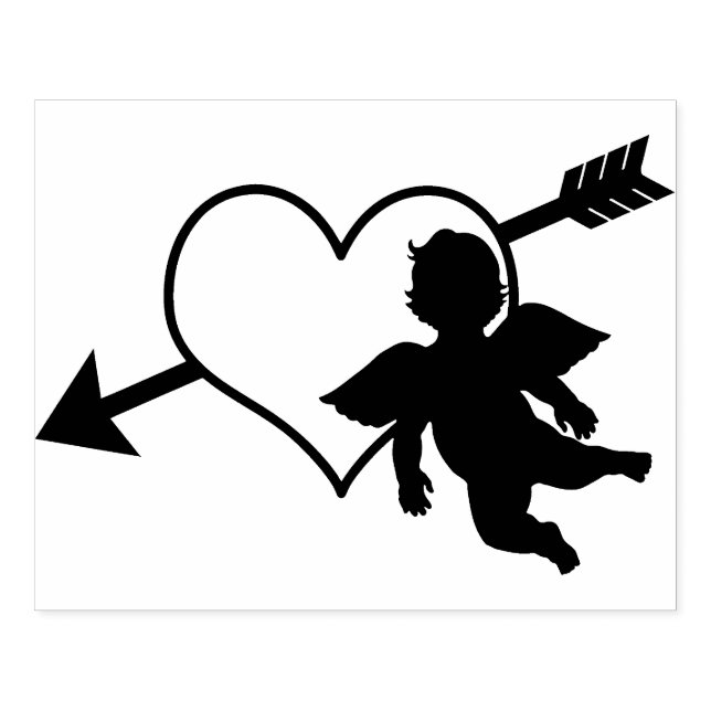 Cupid Heart and Arrow Silhouette | Valentine Rubber Stamp (Imprint)
