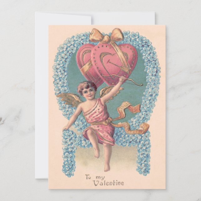 Cupid Heart Bow Arrow Forget-Me-Not Invitation (Front)
