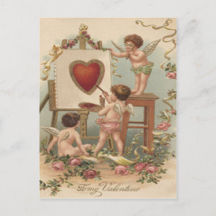 Cupid Heart Painting Roses Rose Postcard