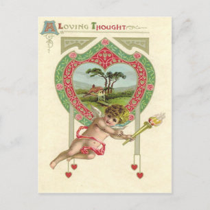 Cupid Heart Torch Cottage Rose Postcard