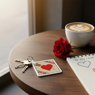 Cupid Heart with Arrow Romantic Valentines Pattern Key Ring