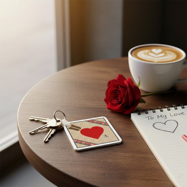 Cupid Heart with Arrow Romantic Valentines Pattern Key Ring (Creator Uploaded)