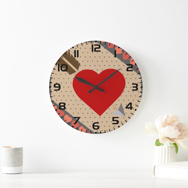Cupid Heart with Arrow Romantic Valentines Pattern Large Clock (Creator Uploaded)