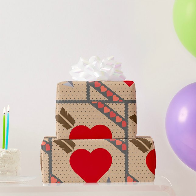 Cupid Heart with Arrow Romantic Valentines Pattern Wrapping Paper (Creator Uploaded)