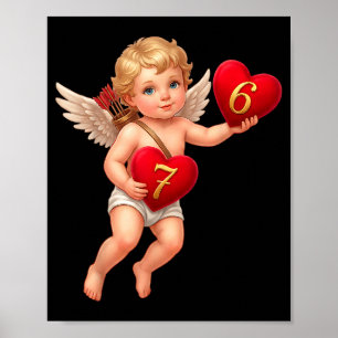Cupid Holding 6 And 7 Hearts Valentine Meme Cute Poster