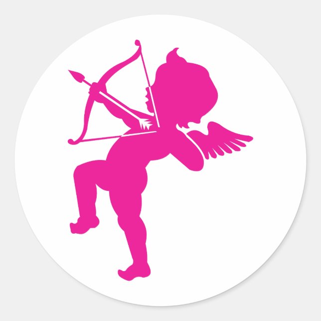 Cupid - Hot Pink Cupid's Bow and Arrow of Love Classic Round Sticker (Front)