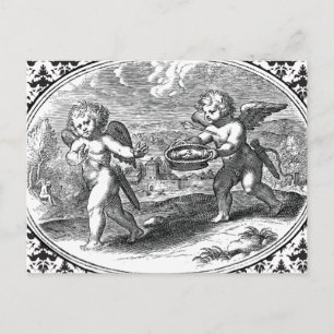 Cupid in Love Vintage Romantic Elegant Black White Postcard