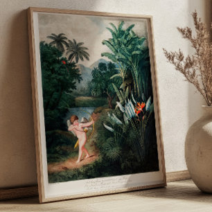 Cupid Inspiring Plants with Love Vintage Poster
