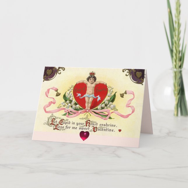 CUPID KING OF HEARTS ,RED WAX SEAL Valentine's Day Holiday Card (Front)