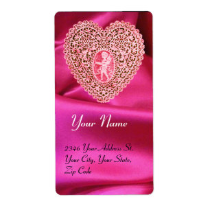 CUPID LACE HEART,FUCHSIA SILK CLOTH pink red