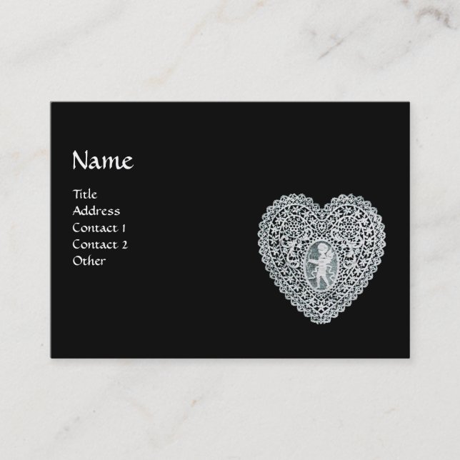 CUPID LACE HEART MONOGRAM BUSINESS CARD (Front)
