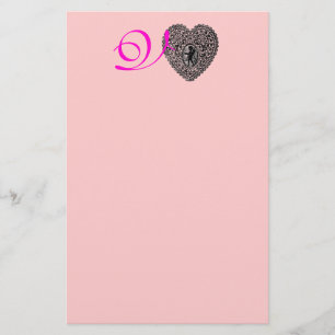 CUPID LACE HEART MONOGRAM, pink fuchsia Stationery
