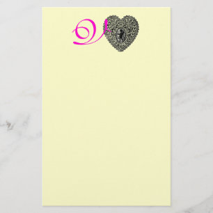 CUPID LACE HEART MONOGRAM, pink fuchsia Stationery
