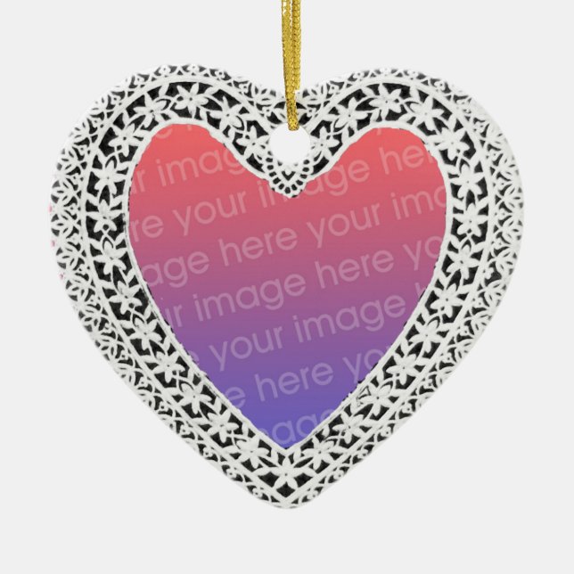 CUPID LACE HEART PHOTO TEMPLATE CERAMIC TREE DECORATION (Front)