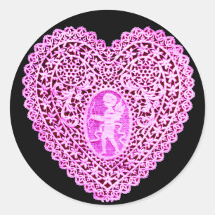 CUPID LACE HEART,pink Classic Round Sticker