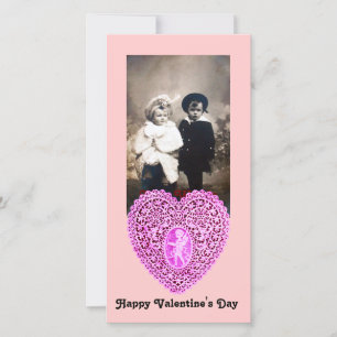 CUPID LACE HEART  , pink Holiday Card